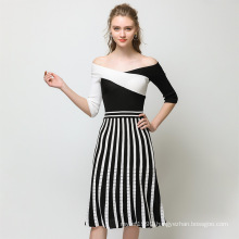 Different Design Dress Party Black And White Striped Long Dress